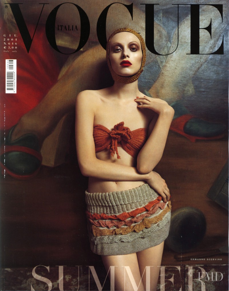 Karen Elson featured on the Vogue Italy cover from June 2004