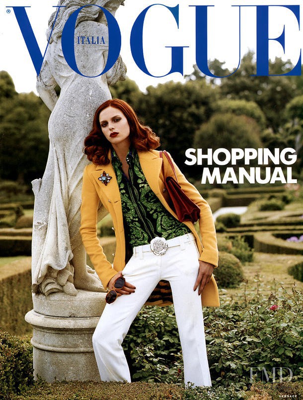 Elise Crombez featured on the Vogue Italy cover from September 2004