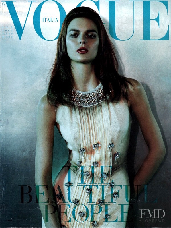 Elise Crombez featured on the Vogue Italy cover from September 2004
