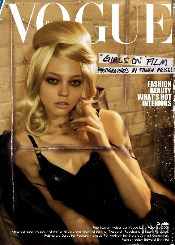 Sasha Pivovarova featured on the Vogue Italy cover from February 2006