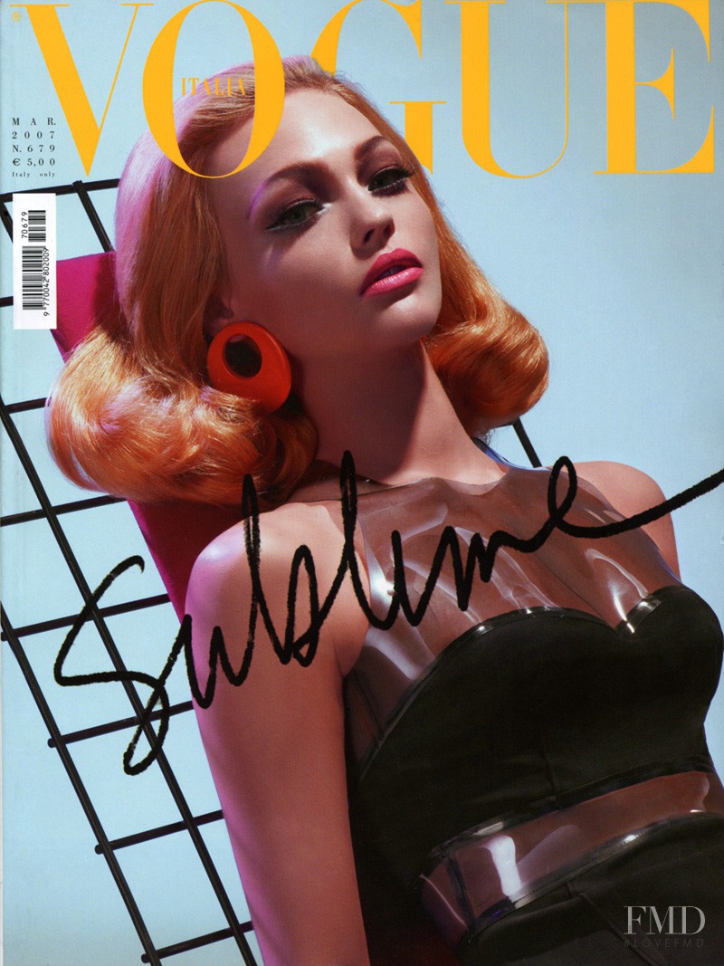 Sasha Pivovarova featured on the Vogue Italy cover from March 2007