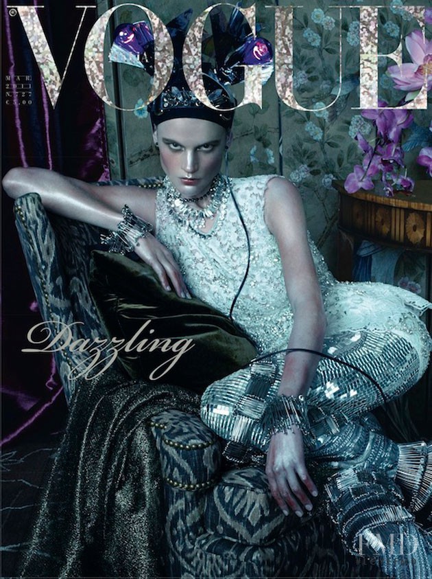 Saskia de Brauw featured on the Vogue Italy cover from March 2011