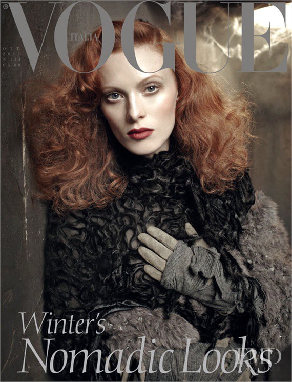 Karen Elson featured on the Vogue Italy cover from October 2011