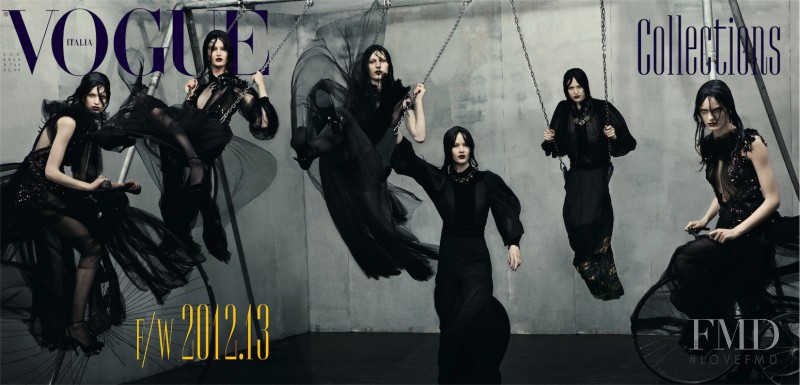 Mackenzie Drazan, Julia Nobis, Vanessa Axente, Erjona Ala, Lida Fox, Elena Bartels featured on the Vogue Italy cover from July 2012