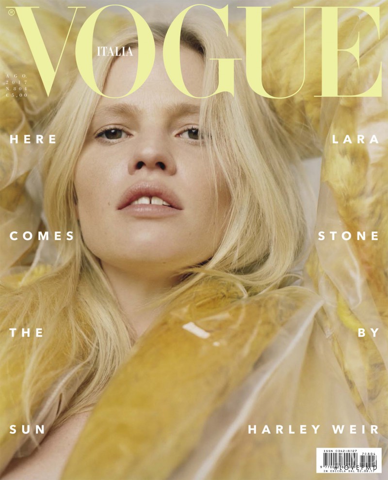 Lara Stone featured on the Vogue Italy cover from August 2017