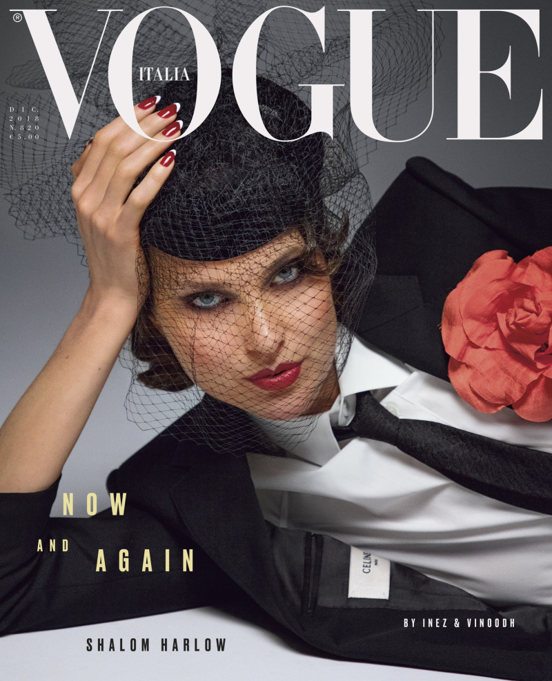 Shalom Harlow featured on the Vogue Italy cover from December 2018