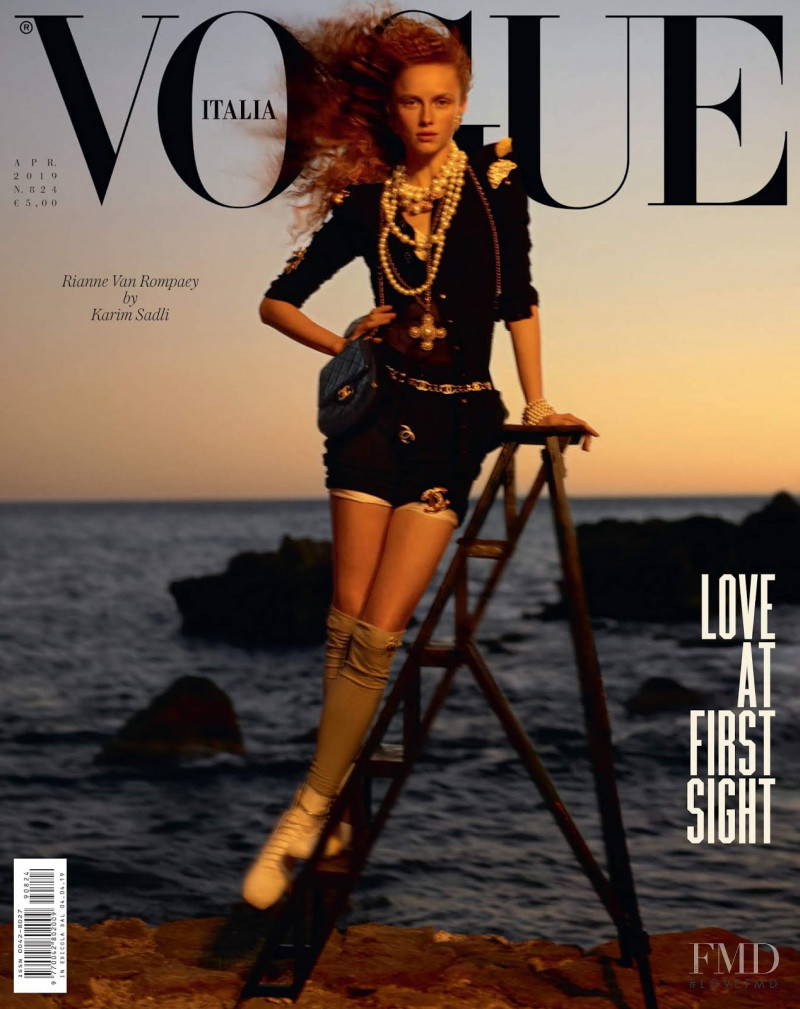 Rianne Van Rompaey featured on the Vogue Italy cover from April 2019