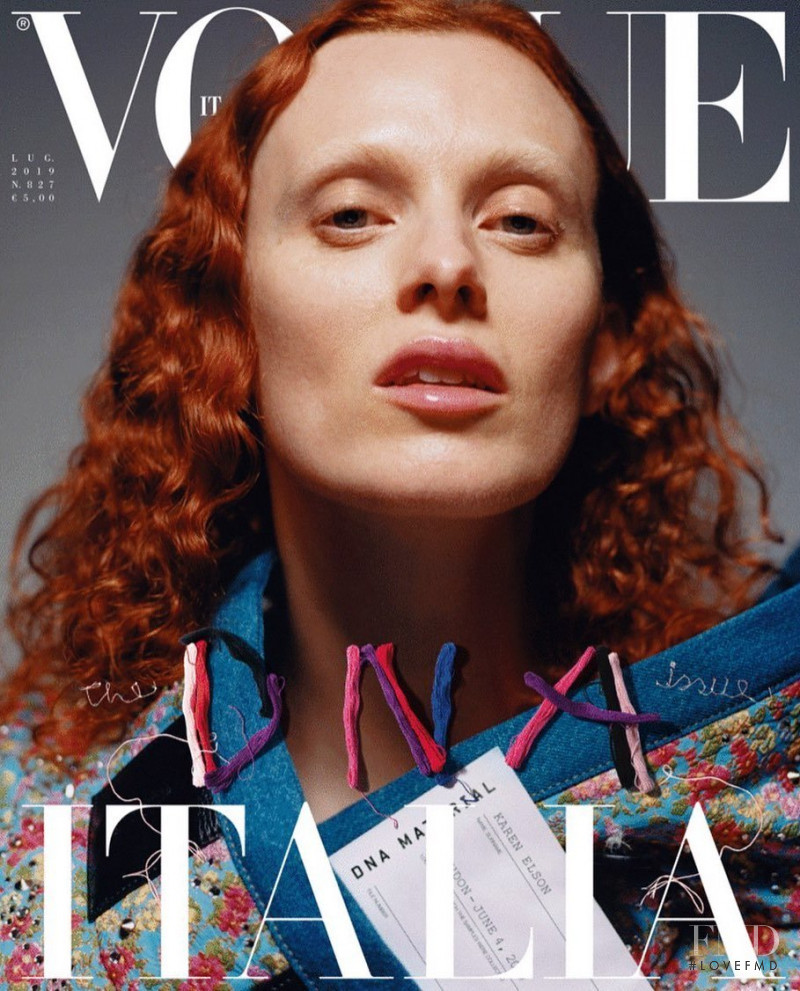 Karen Elson featured on the Vogue Italy cover from July 2019