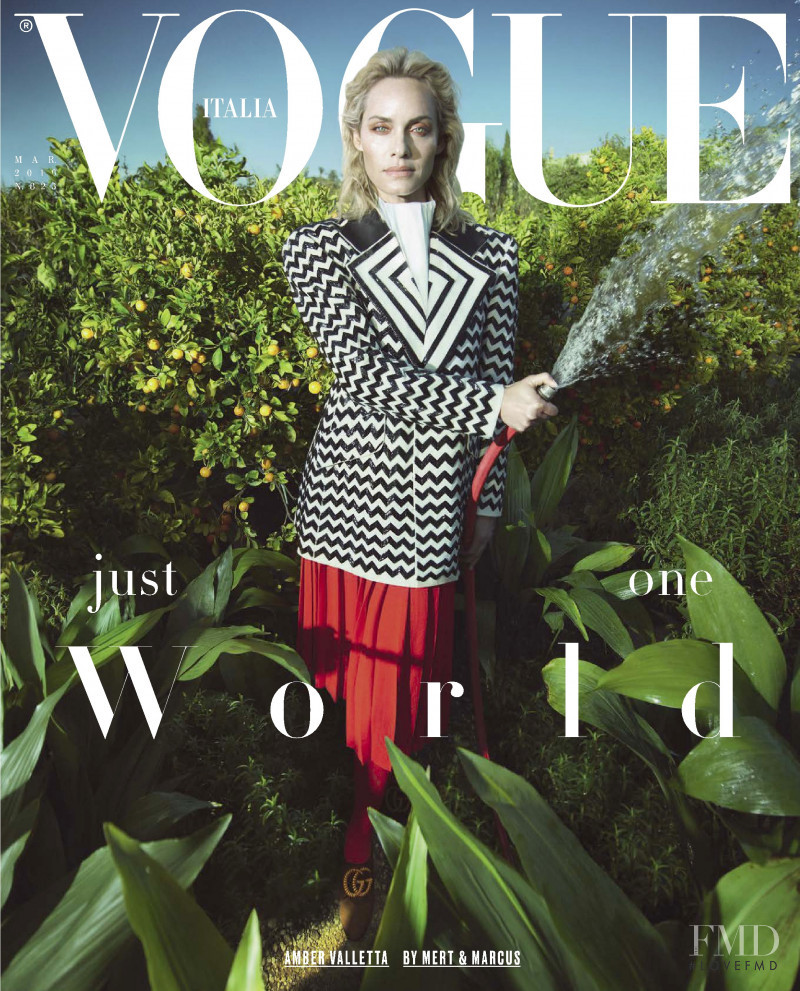 Amber Valletta featured on the Vogue Italy cover from March 2019
