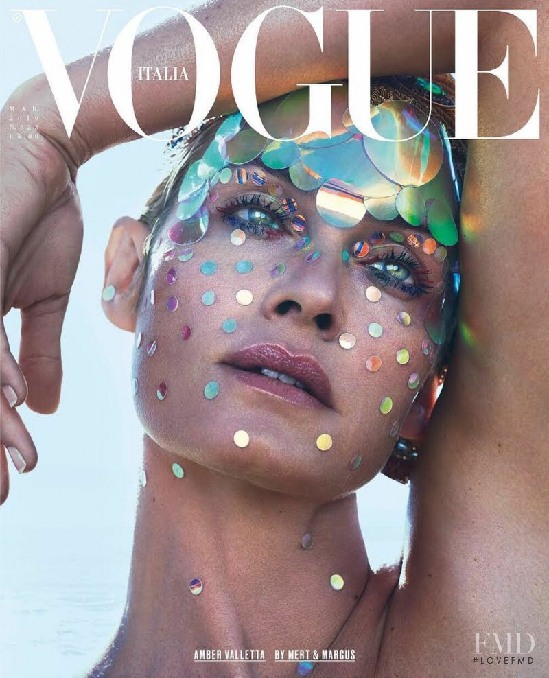 Amber Valletta featured on the Vogue Italy cover from March 2019