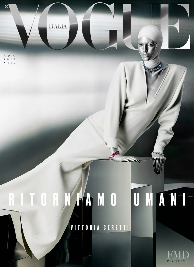 Vittoria Ceretti featured on the Vogue Italy cover from April 2022