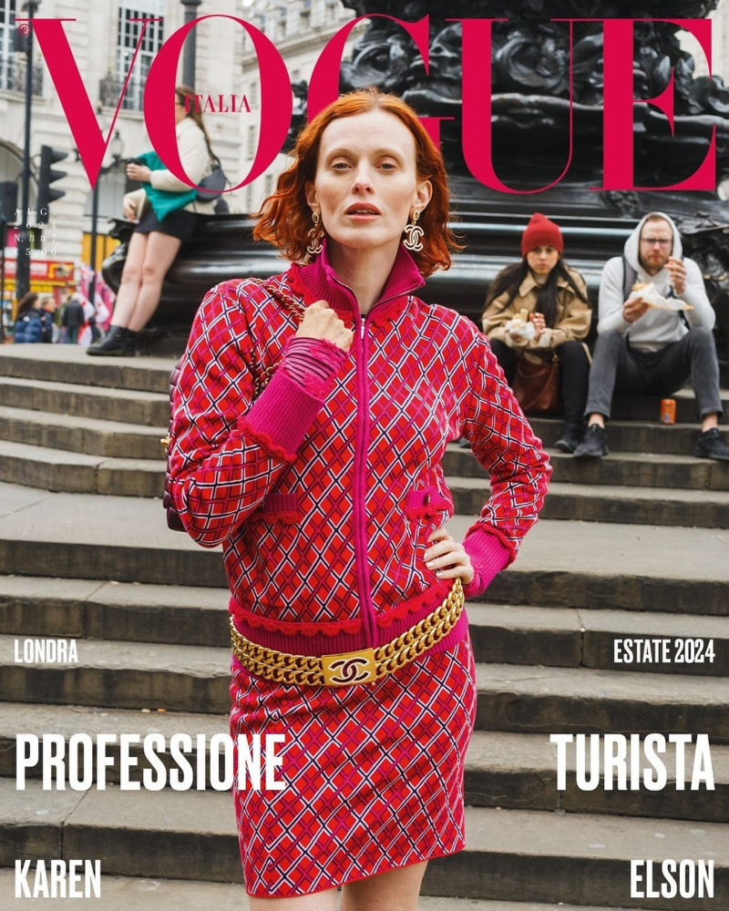 Karen Elson featured on the Vogue Italy cover from August 2024