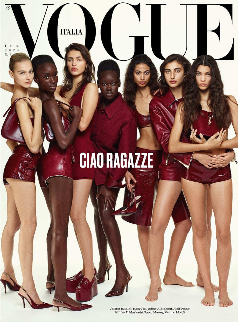 Valeria Buldini, Malika El Maslouhi, Maty Fall Diba, Adele Aldighieri, Ajok Daing, Paola Manes, Marina Moioli featured on the Vogue Italy cover from February 2024