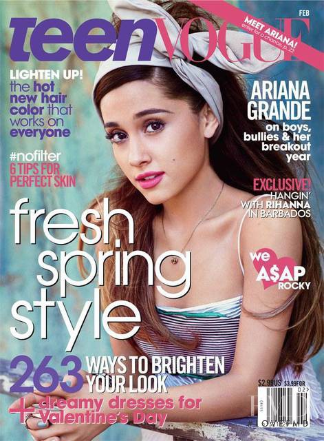 Ariana Grande featured on the Teen Vogue USA cover from February 2014
