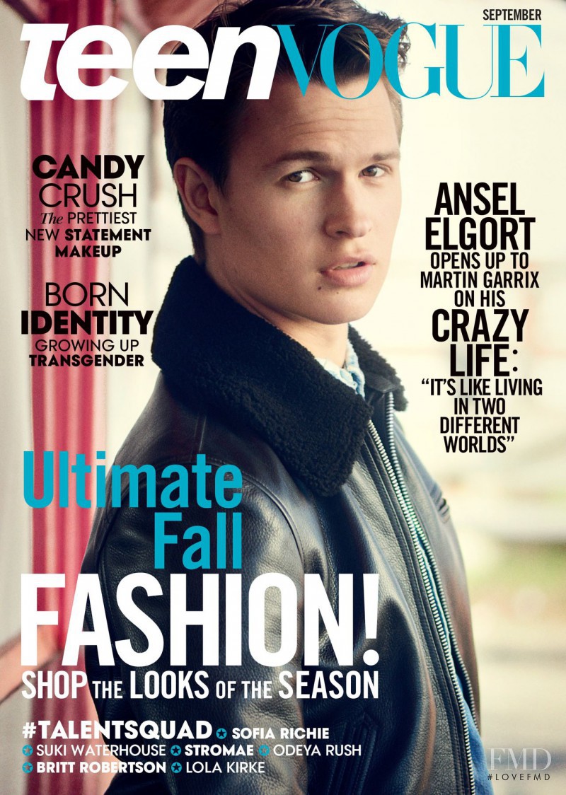 Ansel Elgort
 featured on the Teen Vogue USA cover from September 2015