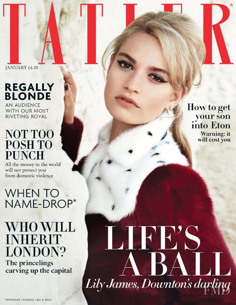Lily James featured on the Tatler UK cover from January 2014
