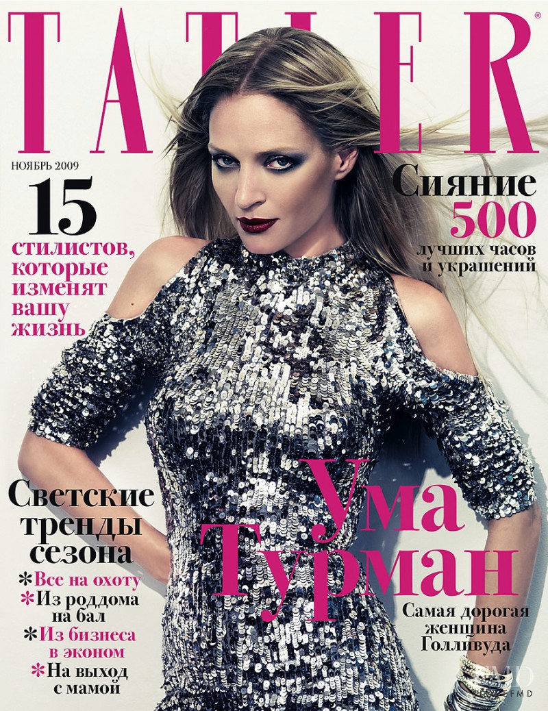 Uma Thurman featured on the Tatler Russia cover from November 2009