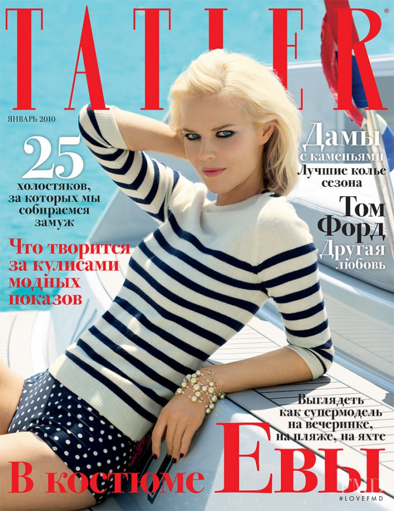 Eva Herzigova featured on the Tatler Russia cover from January 2010