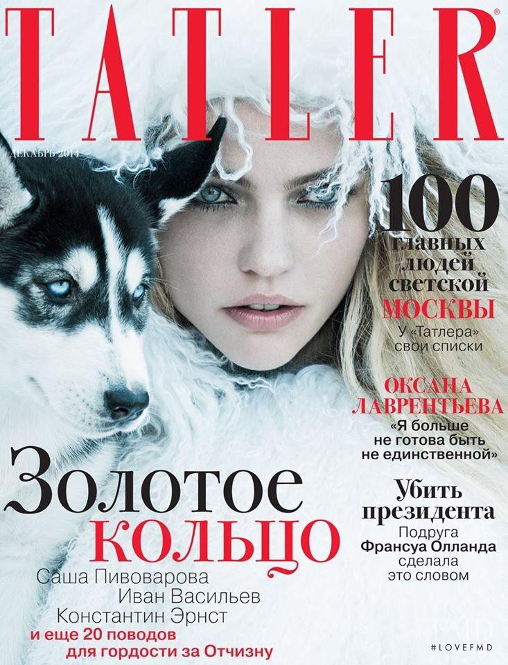 Sasha Pivovarova featured on the Tatler Russia cover from December 2014
