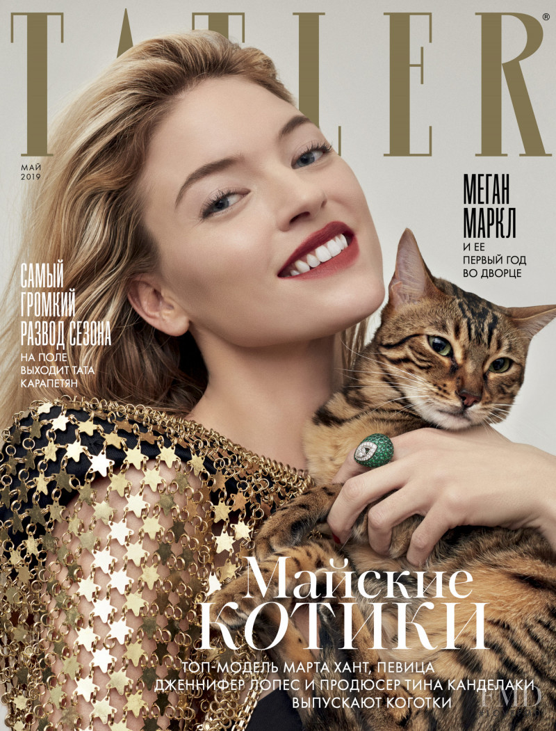 Martha Hunt featured on the Tatler Russia cover from May 2019