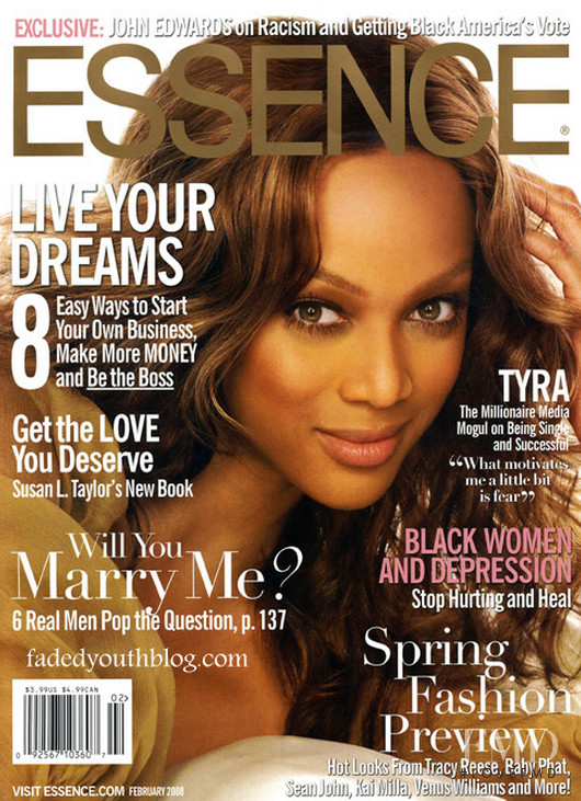 Tyra Banks featured on the Essence cover from February 2008