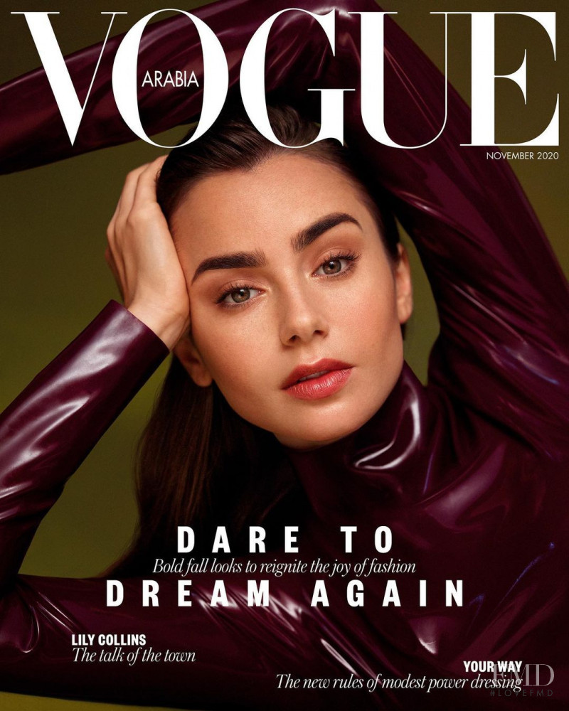 Lily Collins  featured on the Vogue Arabia cover from November 2020