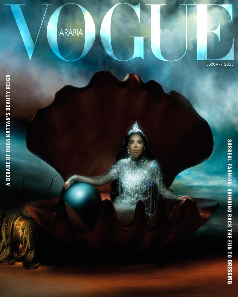 Huda Kattan featured on the Vogue Arabia cover from February 2023