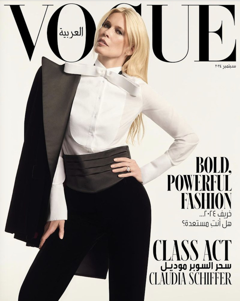 Claudia Schiffer featured on the Vogue Arabia cover from September 2024