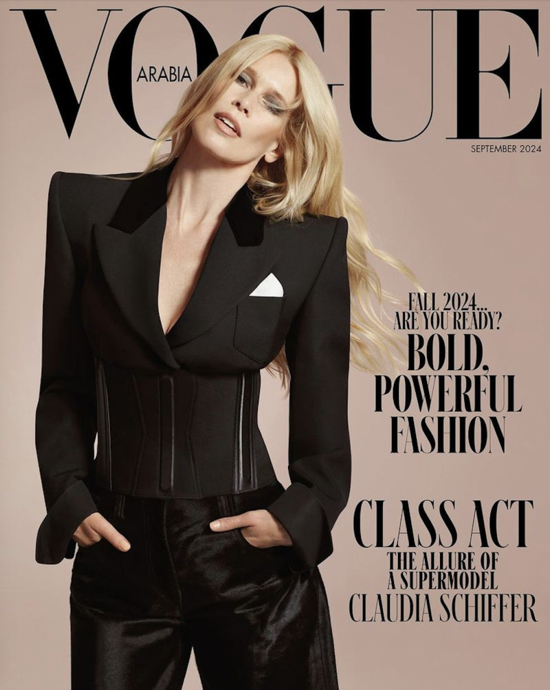 Claudia Schiffer featured on the Vogue Arabia cover from September 2024