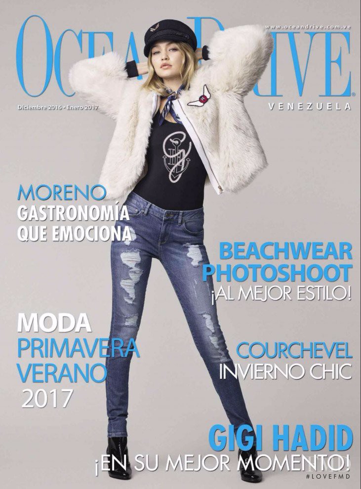 Gigi Hadid featured on the Ocean Drive Venezuela cover from December 2016