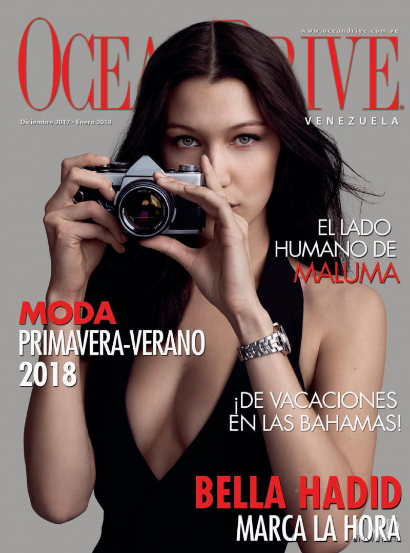 Bella Hadid featured on the Ocean Drive Venezuela cover from December 2017