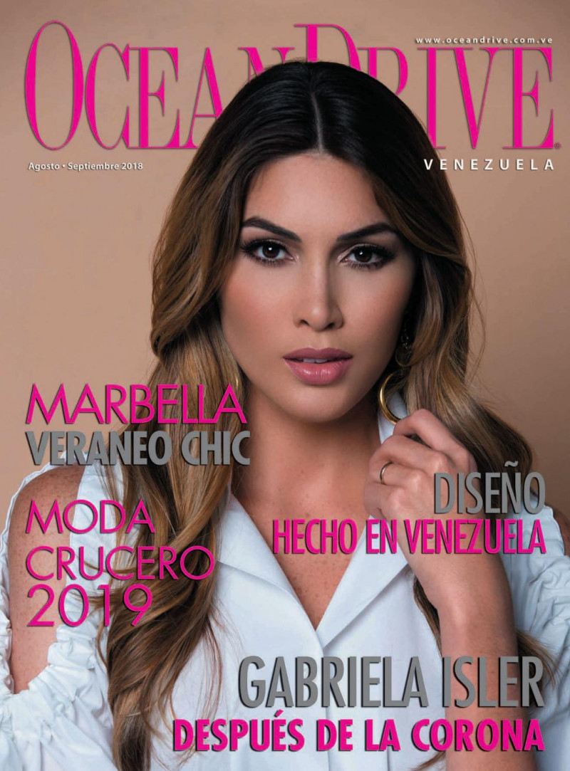 Gabriela Isler featured on the Ocean Drive Venezuela cover from August 2018