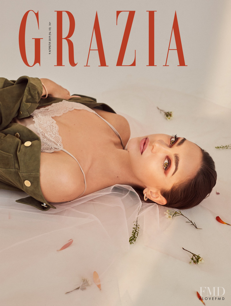 Zhenya Katava featured on the Grazia Russia cover from April 2019