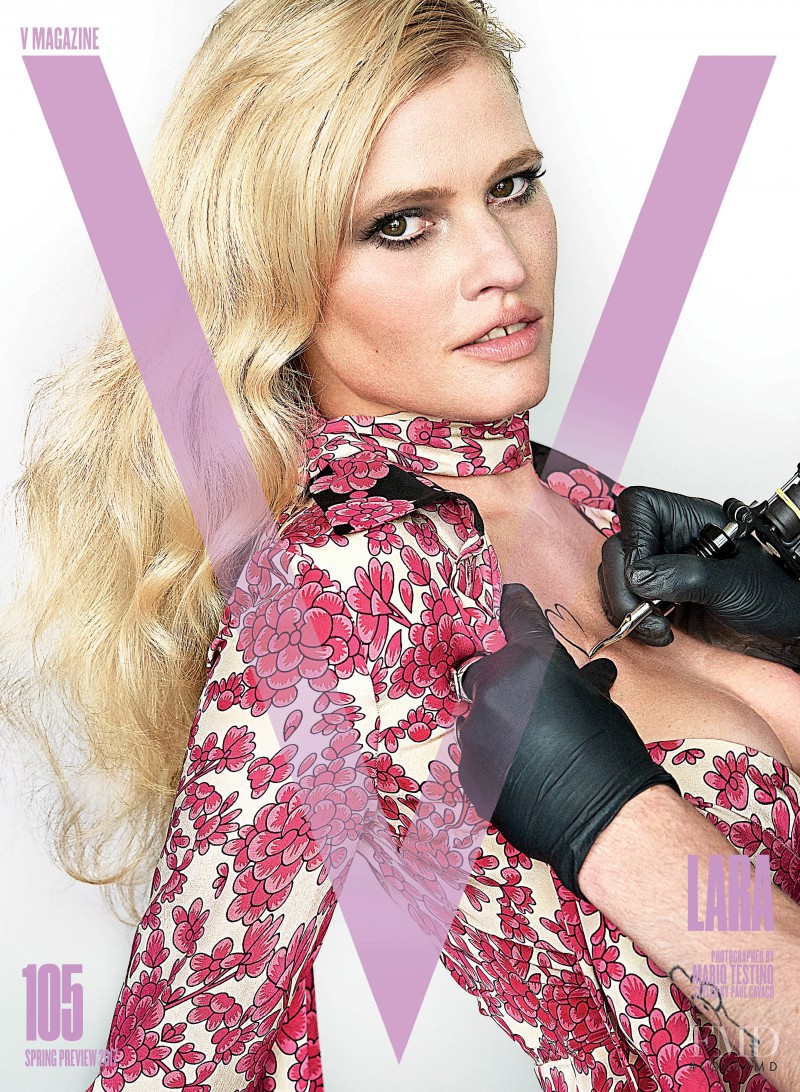 Lara Stone featured on the V Magazine cover from January 2017