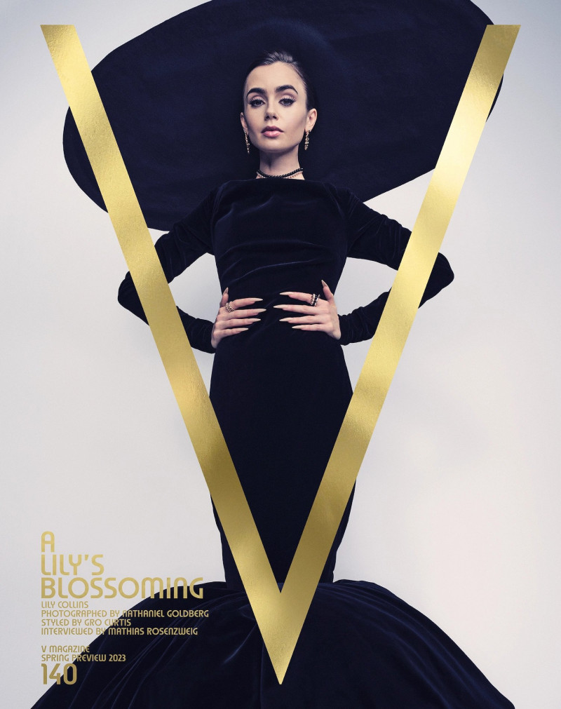 Lily Collins featured on the V Magazine cover from December 2022