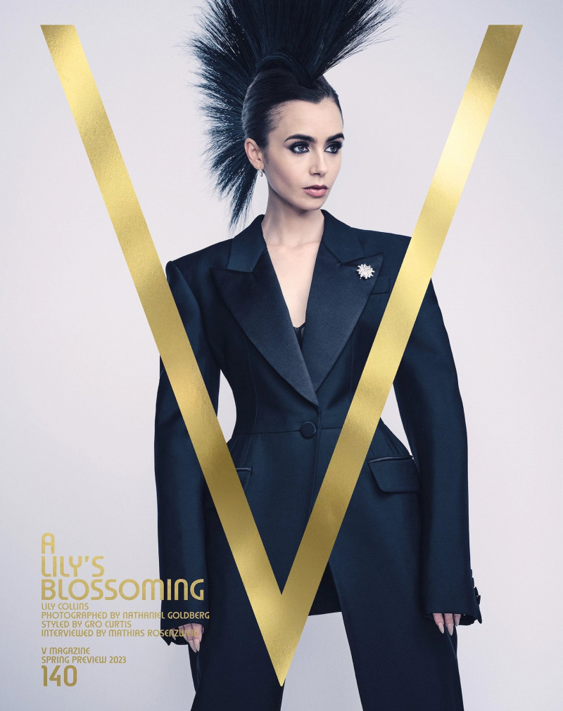 Lily Collins featured on the V Magazine cover from December 2022