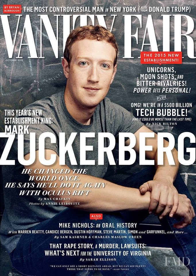 Mark Zuckerberg featured on the Vanity Fair USA cover from October 2015