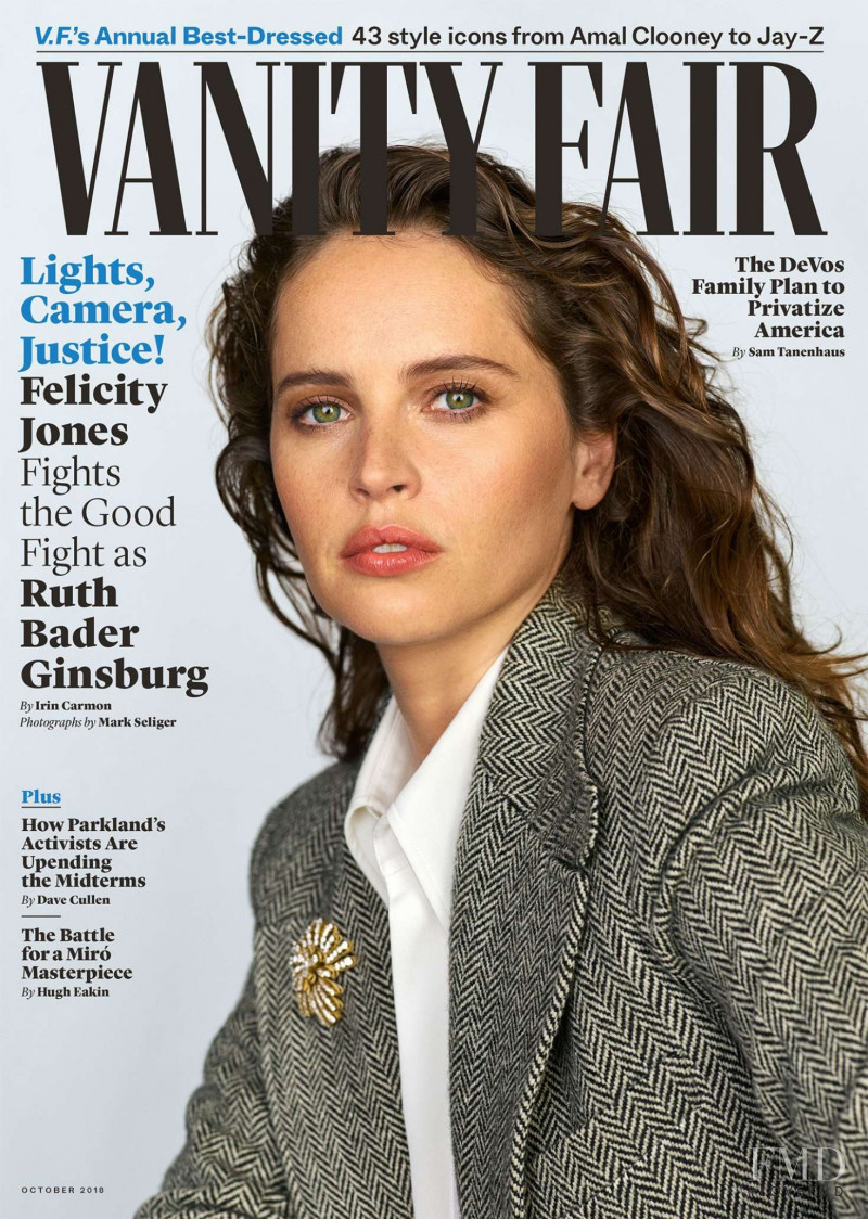 Felicity Jones featured on the Vanity Fair USA cover from October 2018