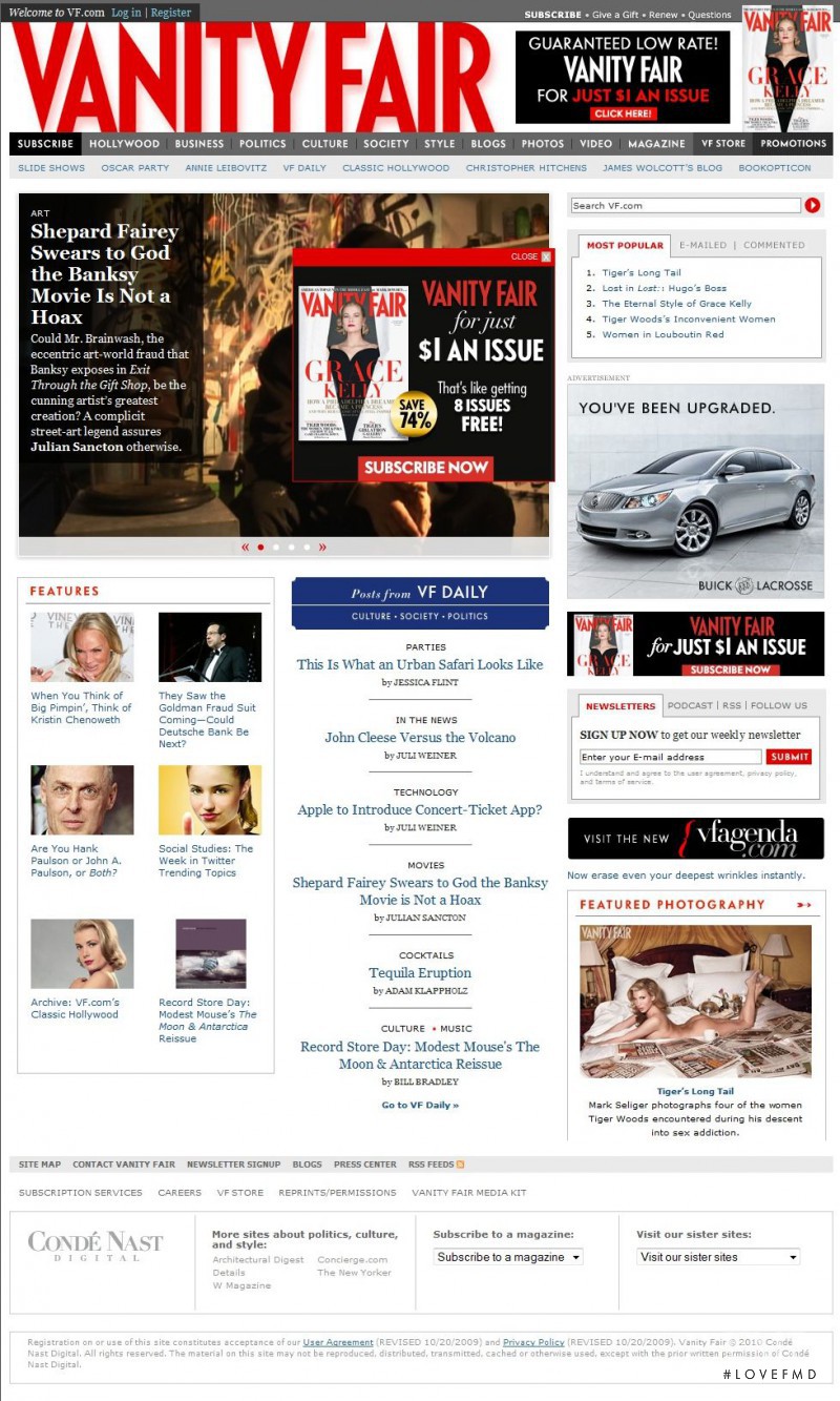  featured on the VanityFair.com screen from April 2010