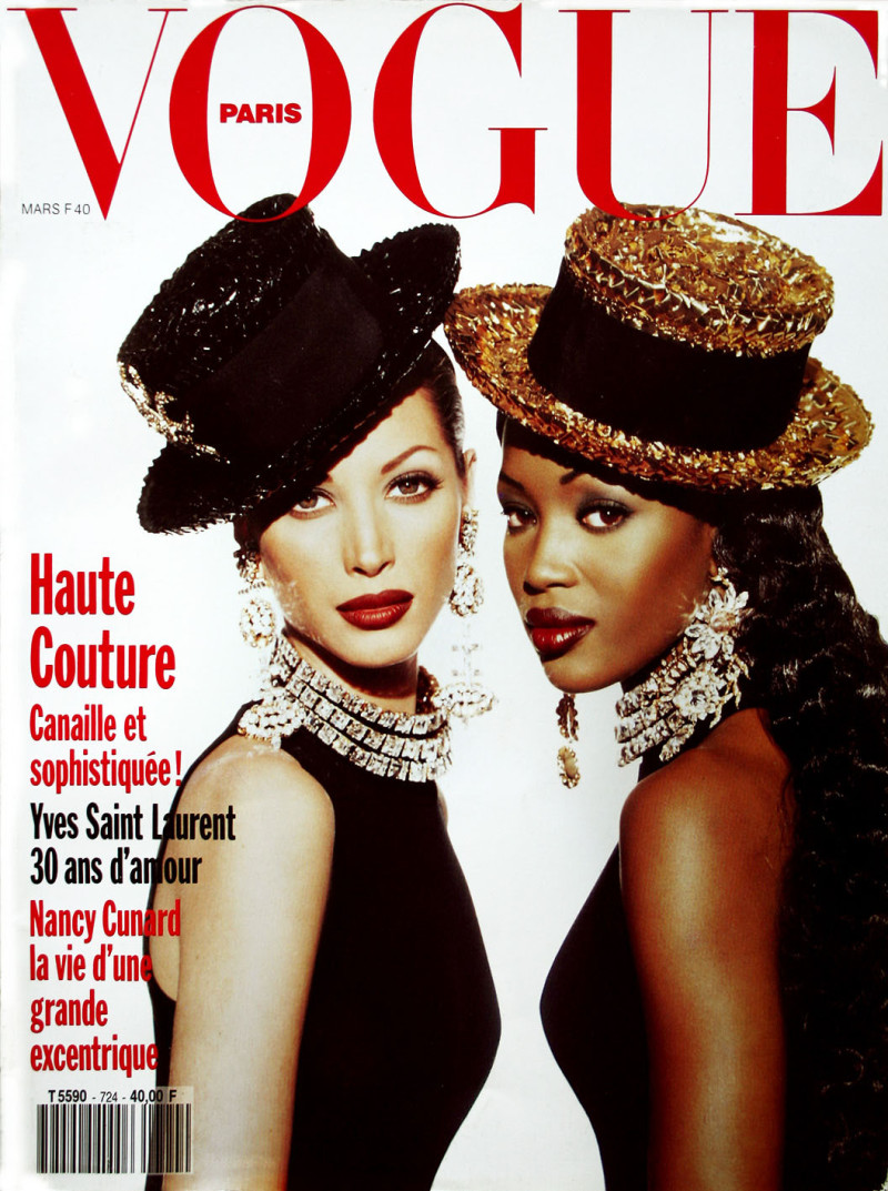 Christy Turlington, Naomi Campbell featured on the Vogue France cover from March 1992