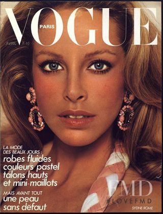 Sydne Rome featured on the Vogue France cover from April 1974