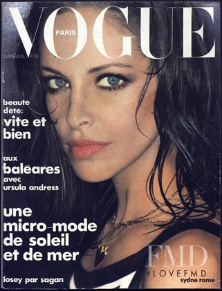 Sydne Rome featured on the Vogue France cover from July 1975