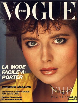 Isabella Rossellini featured on the Vogue France cover from April 1982