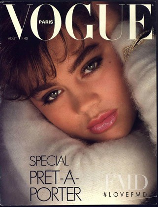 Lisa Hollenbeck featured on the Vogue France cover from August 1984