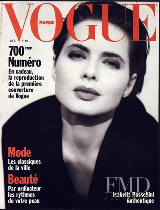 Isabella Rossellini featured on the Vogue France cover from October 1989