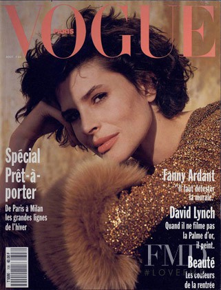 Fanny Ardant featured on the Vogue France cover from August 1990