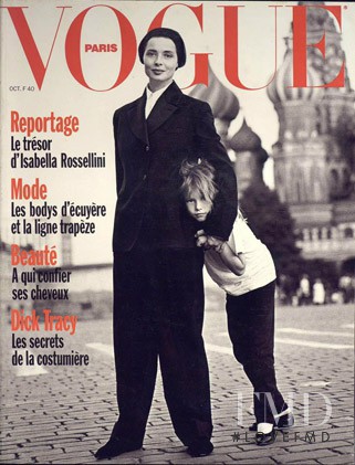 Isabella Rossellini featured on the Vogue France cover from October 1990