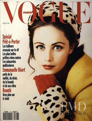 Emmanuelle Béart featured on the Vogue France cover from August 1991