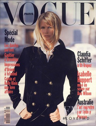 Claudia Schiffer featured on the Vogue France cover from August 1993