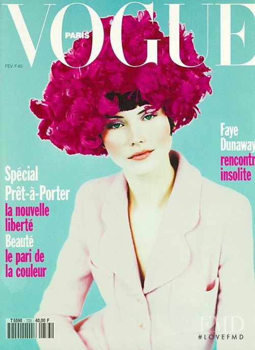 Janine Giddings featured on the Vogue France cover from February 1993
